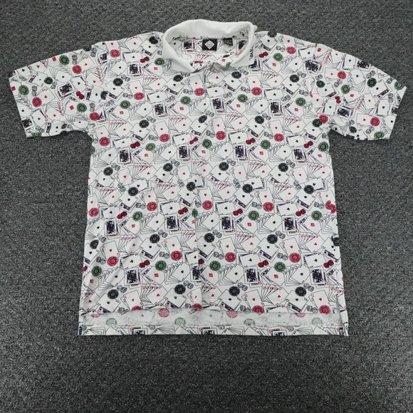 Tabasco Other - Vintage Tabasco Polo Mens XL White Poker Cards Casino Golf Shirt Cotton Y2K
